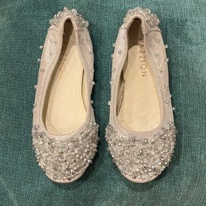 Girls Silver Crystal Studded Ballet Flats